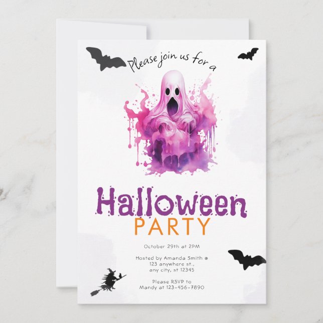 Scary and Creepy Ghost Halloween Party Invitation (Front)