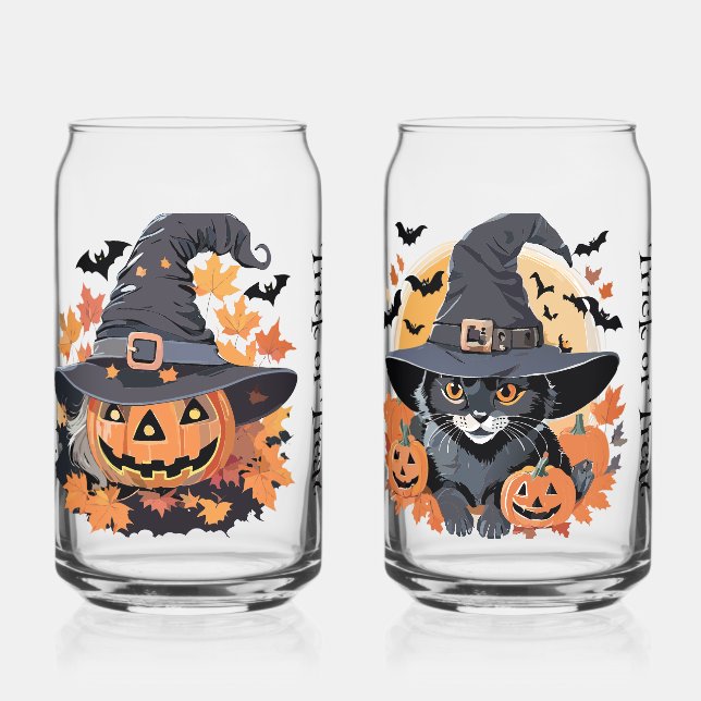 Scary and Cute Trick or Treat Halloween  Can Glass (Front)