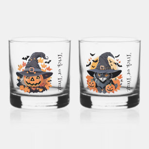 Scary and Cute Trick or Treat Halloween Whiskey Glass