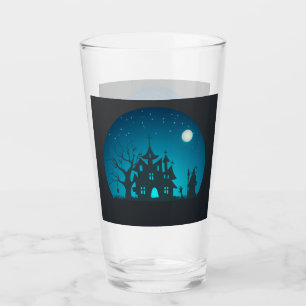 Scary and Fun Blue and Black Haunted House Glass