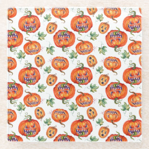 Scary and smiling Halloween pumpkin Throw Pillow Glass Coaster