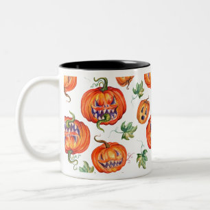 Scary and smiling Halloween pumpkin Two-Tone Coffee Mug