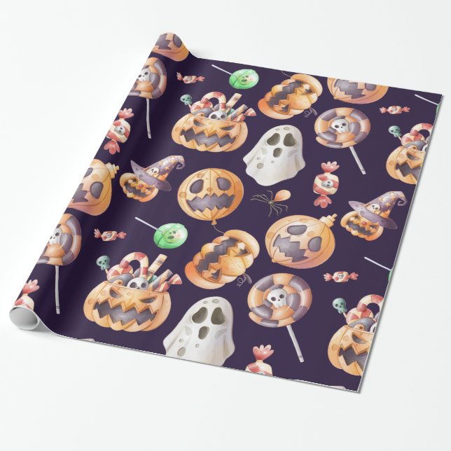 Scary and sweet Halloween pumpkins Wrapping Paper (Unrolled)