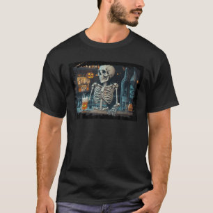 Scary Bartender Halloween Skeleton Monster Beer Bo T-Shirt