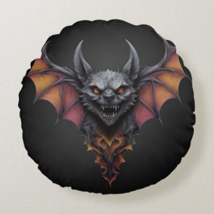 Scary Bat Ink Drawing, Round Cushion