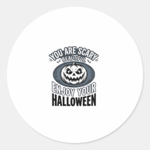 Scary Beautiful Halloween Vintage Pumpkin Shirt De Classic Round Sticker