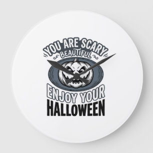 Scary Beautiful Halloween Vintage Pumpkin Shirt De Large Clock
