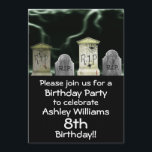 Scary Birthday Party Invitation<br><div class="desc">This scary birthday party invite has the perfect background with a cemetary and lightning crashing down behind the tombstones; perfectly frightening for any scary themed birthday party,  just customise with all your details and you are all set!</div>
