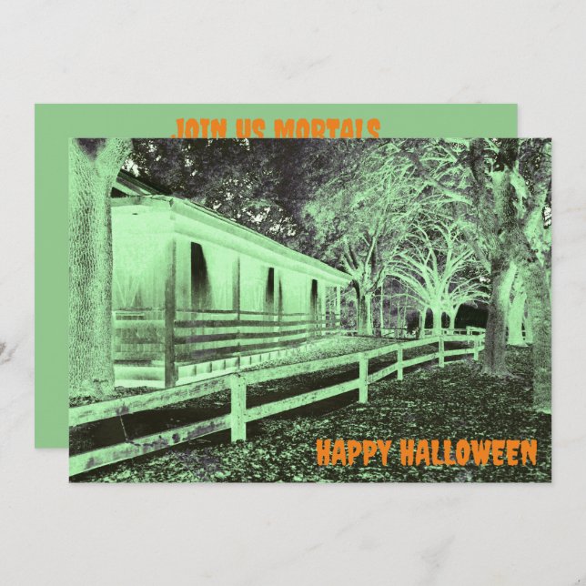 Scary Black and Green Cabin Woods Halloween Party  Invitation (Front/Back)