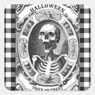 Scary Black and White Skull Skeleton Halloween  Square Sticker