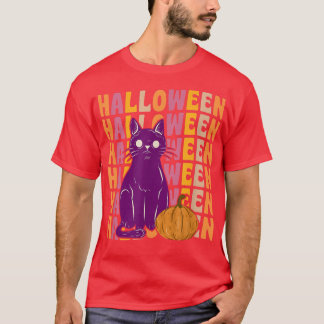 Scary Black Cat Pumpkin 70s 80s Retro Vintage Styl T-Shirt