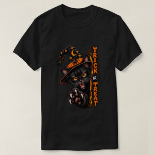 Scary Black Cat Witch Trick or Treat Halloween T-Shirt