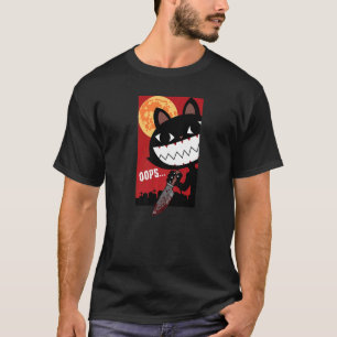 Scary Black Cat With Knife Halloween Women Men T-Shirt
