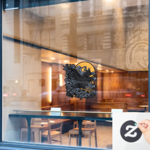 Scary Black Crow Moon Window Cling