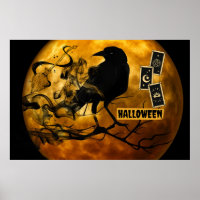 Scary Black Crow, Tarot Cards Halloween Full Moon