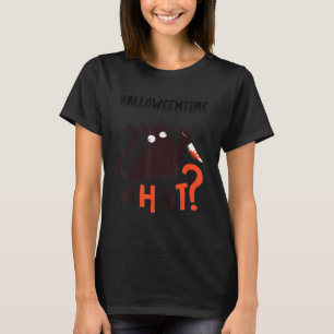 Scary Black Halloween Cat With A Knife T-Shirt
