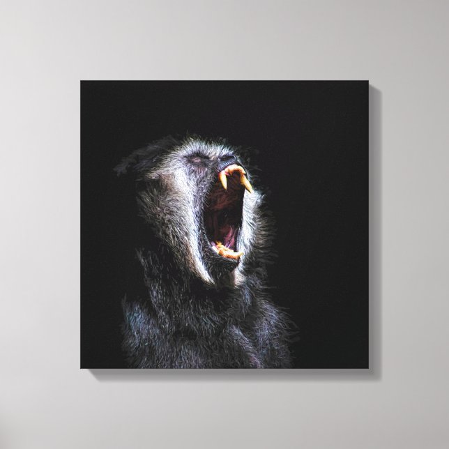 Scary Black Monkey Vicious Fanged Teeth Canvas Print (Front)