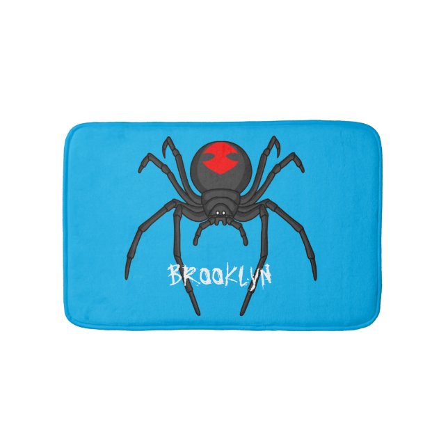 Scary black widow spider cartoon illustration bath mat (Front)