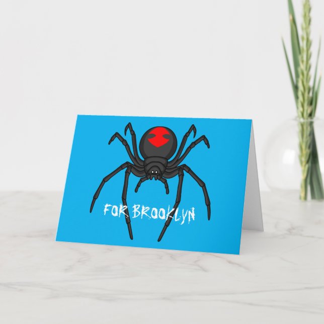 Scary black widow spider cartoon illustration card (Front)