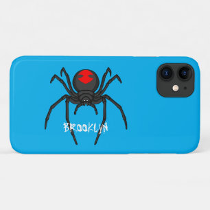 Scary black widow spider cartoon illustration iPhone 11 case