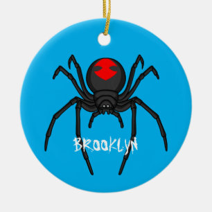 Scary black widow spider cartoon illustration ceramic tree decoration