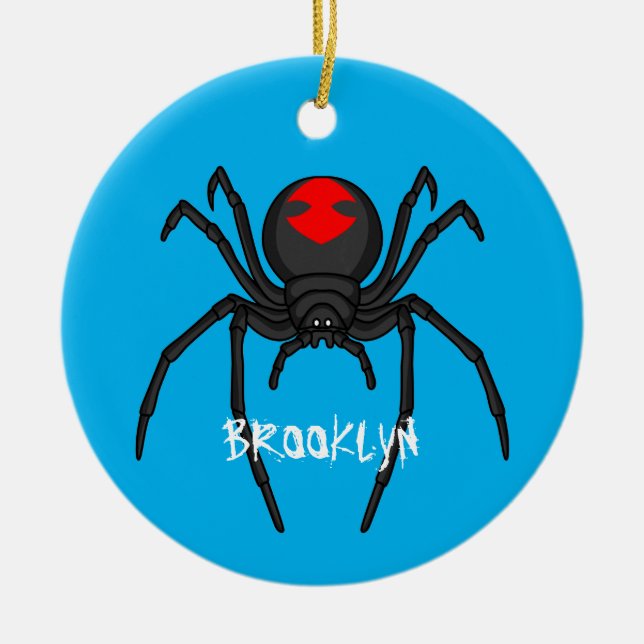 Scary black widow spider cartoon illustration ceramic tree decoration (Front)
