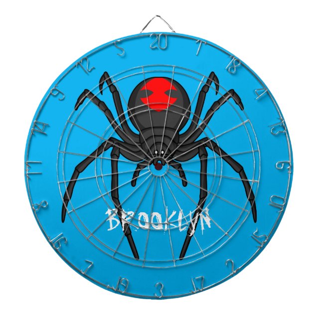 Scary black widow spider cartoon illustration dartboard (Front)