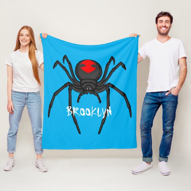 Scary black widow spider cartoon illustration fleece blanket (In Situ)