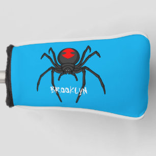 Scary black widow spider cartoon illustration golf head cover