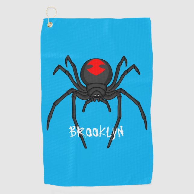 Scary black widow spider cartoon illustration golf towel (Front)