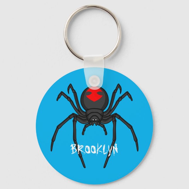 Scary black widow spider cartoon illustration key ring (Front)