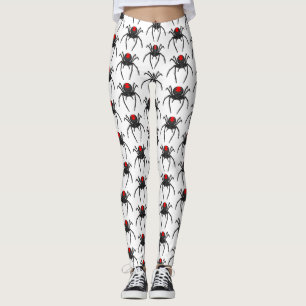 Scary black widow spider cartoon illustration  leggings