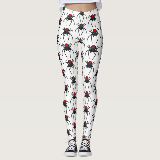 Scary black widow spider cartoon illustration  leggings (Front)