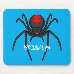 Scary black widow spider cartoon illustration mouse mat