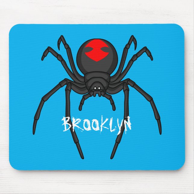 Scary black widow spider cartoon illustration mouse mat (Front)