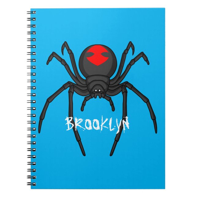 Scary black widow spider cartoon illustration notebook (Front)
