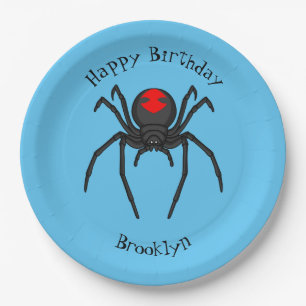 Scary black widow spider cartoon illustration paper plate