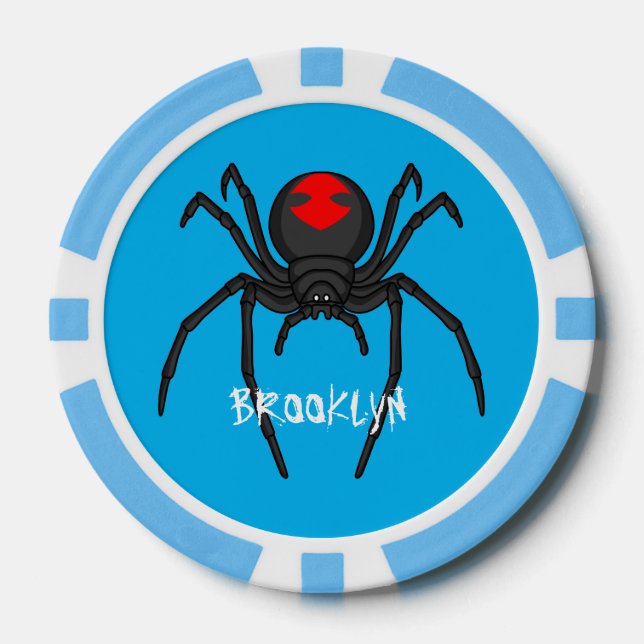Scary black widow spider cartoon illustration poker chips (Front)