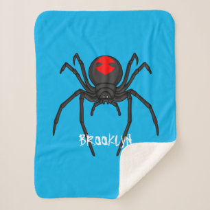 Scary black widow spider cartoon illustration  sherpa blanket
