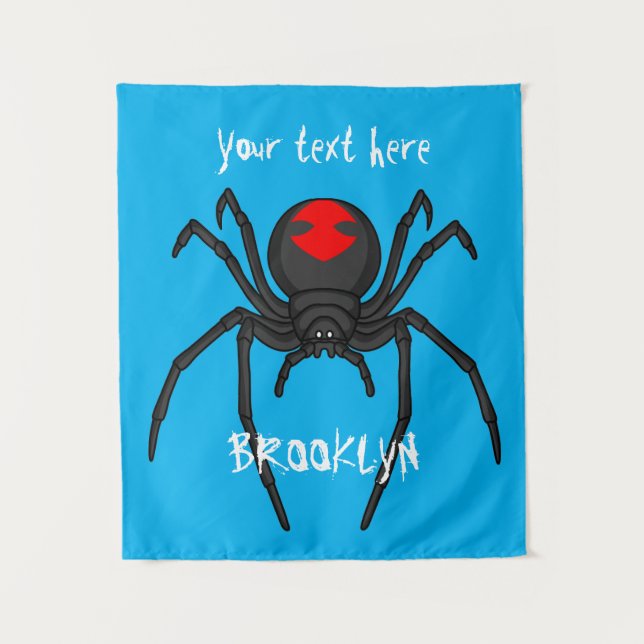 Scary black widow spider cartoon illustration tapestry (Front)