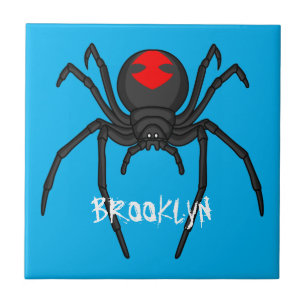 Scary black widow spider cartoon illustration tile