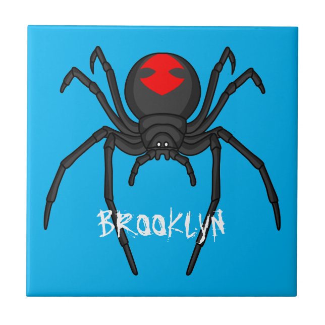 Scary black widow spider cartoon illustration tile (Front)