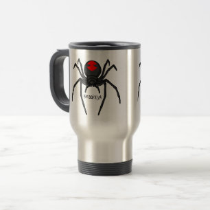 Scary black widow spider cartoon illustration travel mug