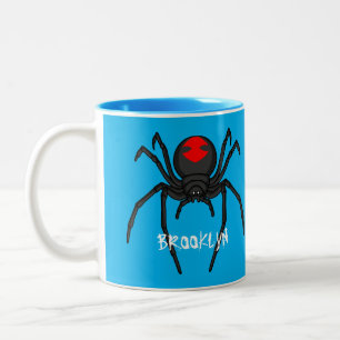 Scary black widow spider cartoon illustration Two-Tone coffee mug