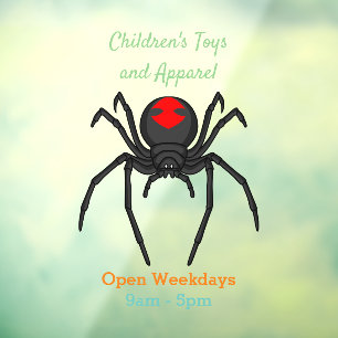 Scary black widow spider cartoon illustration window cling