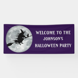 Scary Black Witch and Cat Halloween Party Banner