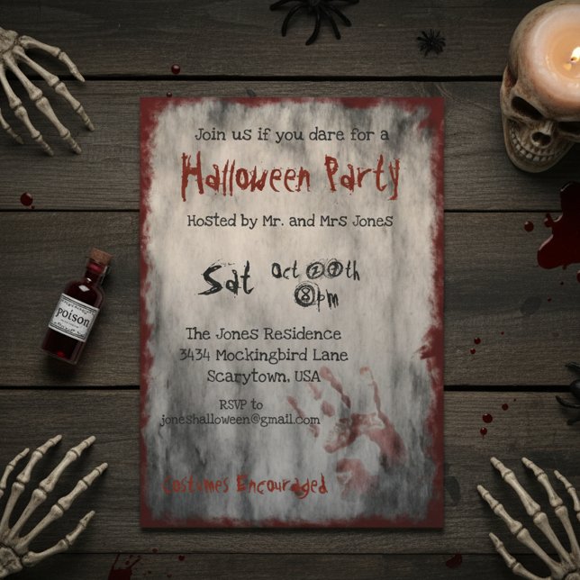 Scary Blood Bloody Halloween Party Invitation (Creator Uploaded)