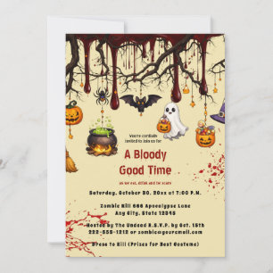 Scary Blood Splatter Haunted Halloween Party Invitation