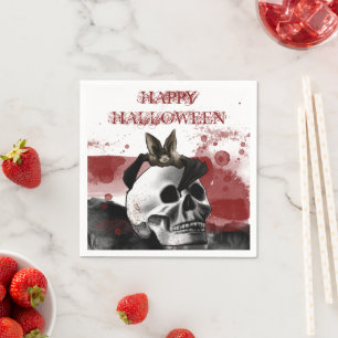 Scary Bloody Skull Happy Halloween Party Napkin