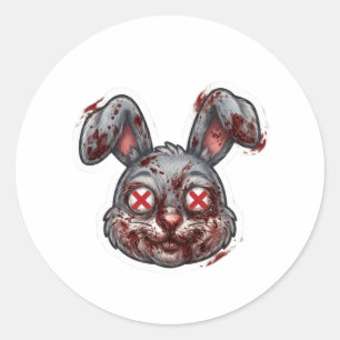 Scary Bloody Zombie Bunny Halloween Illustration Classic Round Sticker
